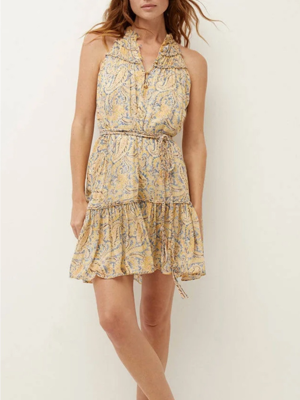 Veronica Beard Dria silk Yellow Paisley Halter Mini Dress